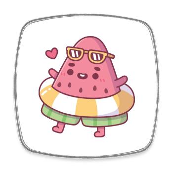 Mignonne pastèque avec lunettes de soleil et flotteur de piscine - Magnet carré - blanc - Devant