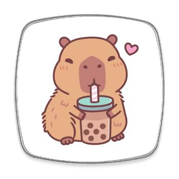 Niedliche Capybara liebt es, Bubble Tea zu trinken - Viereckiger Kühlschrankmagnet - Weiß - Vorne