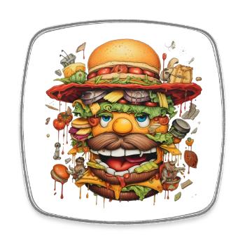 Wilde Burgerkarikatur Gesicht - Viereckiger Kühlschrankmagnet - Weiß - Vorne