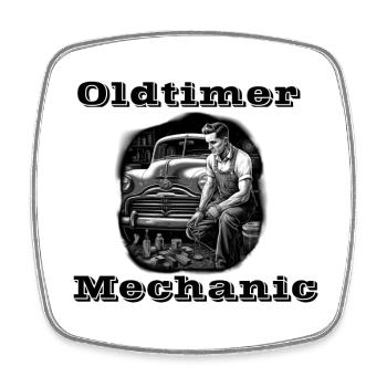 Oldtimer Mechanic - Viereckiger Kühlschrankmagnet - Weiß - Vorne