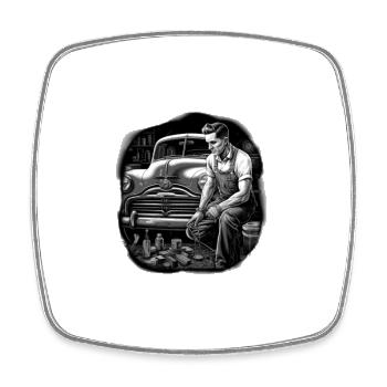 Oldtimer Mechanic weiß - Viereckiger Kühlschrankmagnet - Weiß - Vorne