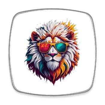 Lion à lunettes de soleil néon - Magnet carré - blanc - Devant
