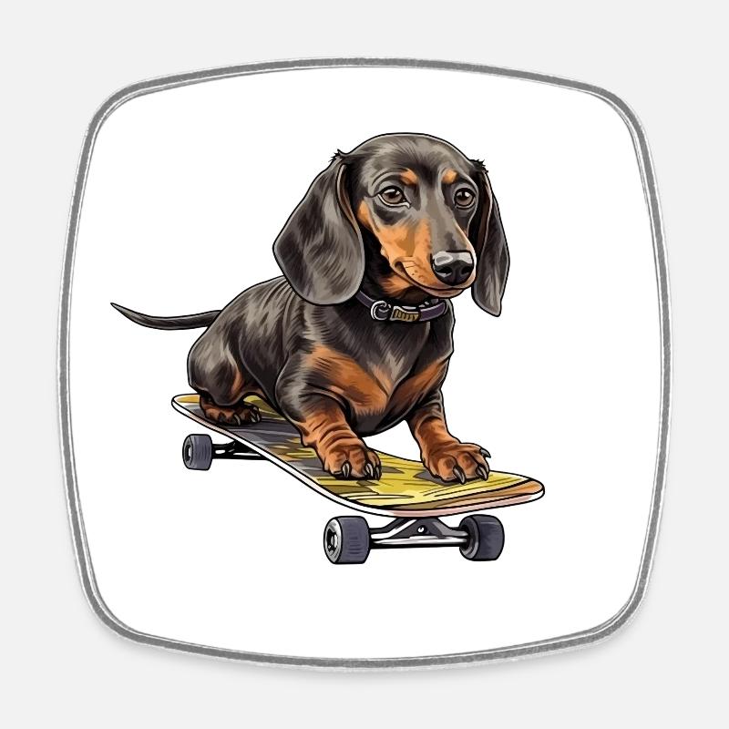 Aventure en skateboard teckel - Magnet carré - blanc