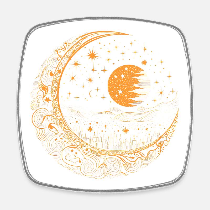 Moon with stars - Square fridge magnet - white