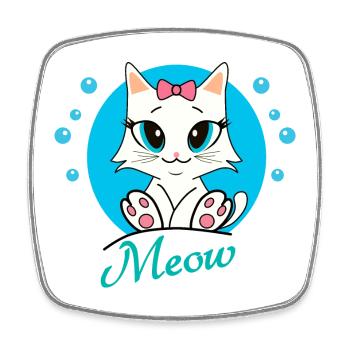 Cute cat and his blue bubbles - Square fridge magnet - white - Front