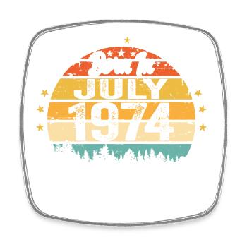 1974 July - Years of greatness since July 1974 - Square fridge magnet - white - Front