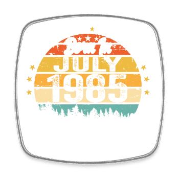 1985 Juli - Jahre Großartigkeit seit Juli 1985 - Viereckiger Kühlschrankmagnet - Weiß - Vorne