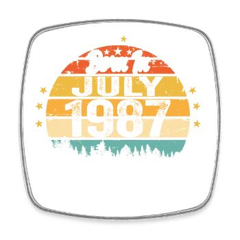 1987 Juli - Jahre Großartigkeit seit Juli 1987 - Viereckiger Kühlschrankmagnet - Weiß - Vorne