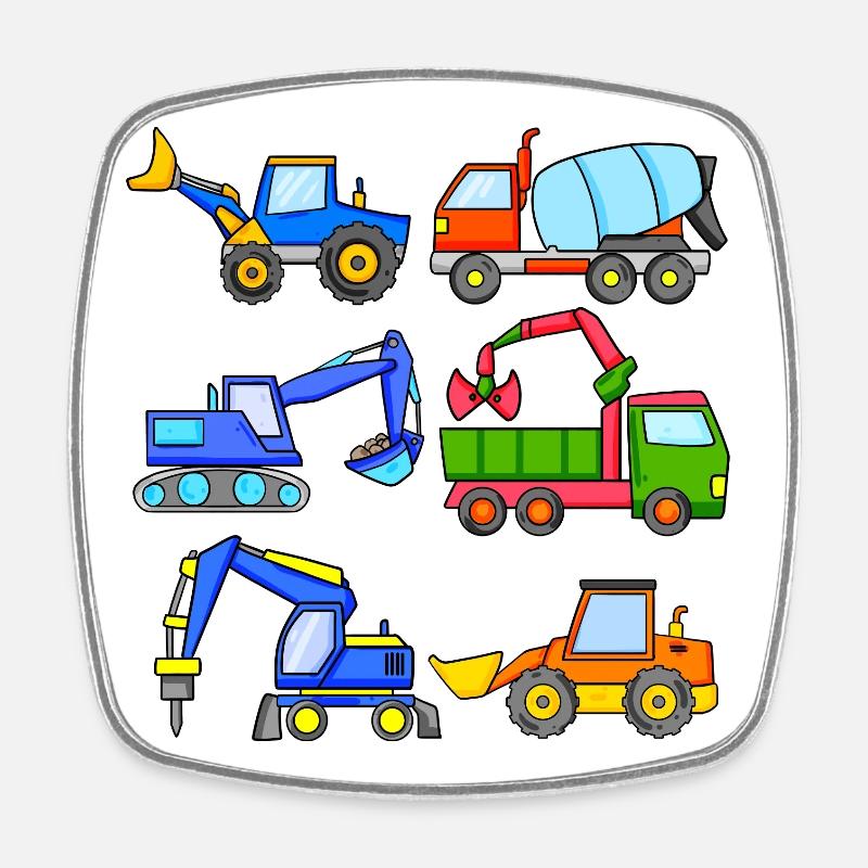 Véhicules de chantier Véhicule - Magnet carré - blanc