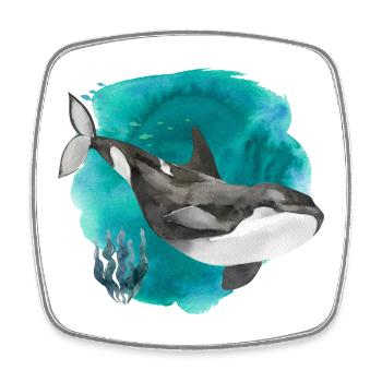 Aquarelle d’orque – Impression d’art Deep Ocean - Magnet carré - blanc - Devant