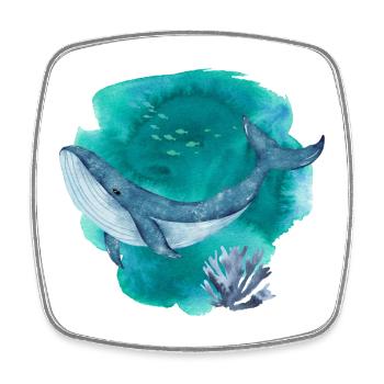 Blue Whale Watercolor – Ocean Wildlife Art - Square fridge magnet - white - Front