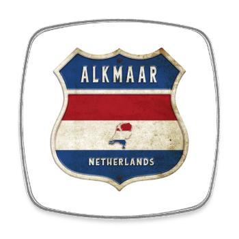 Alkmaar Pays-Bas Drapeaux Armoiries - Magnet carré - blanc - Devant