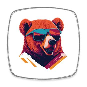 Audacieux et baissier: T-shirt Retro Bear - Magnet carré - blanc - Devant