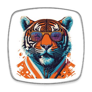Wild und furchtlos: Retro Tiger T-Shirt - Viereckiger Kühlschrankmagnet - Weiß - Vorne