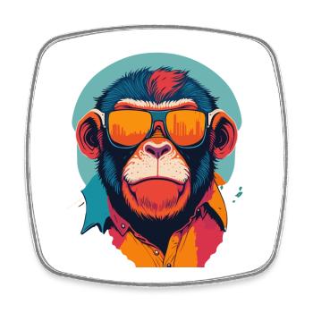 Fanfaron ludique: T-shirt Retro Monkey - Magnet carré - blanc - Devant