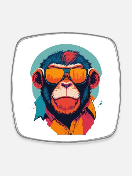 Playful Swagger: Retro Monkey T-Shirt - Square fridge magnet - white
