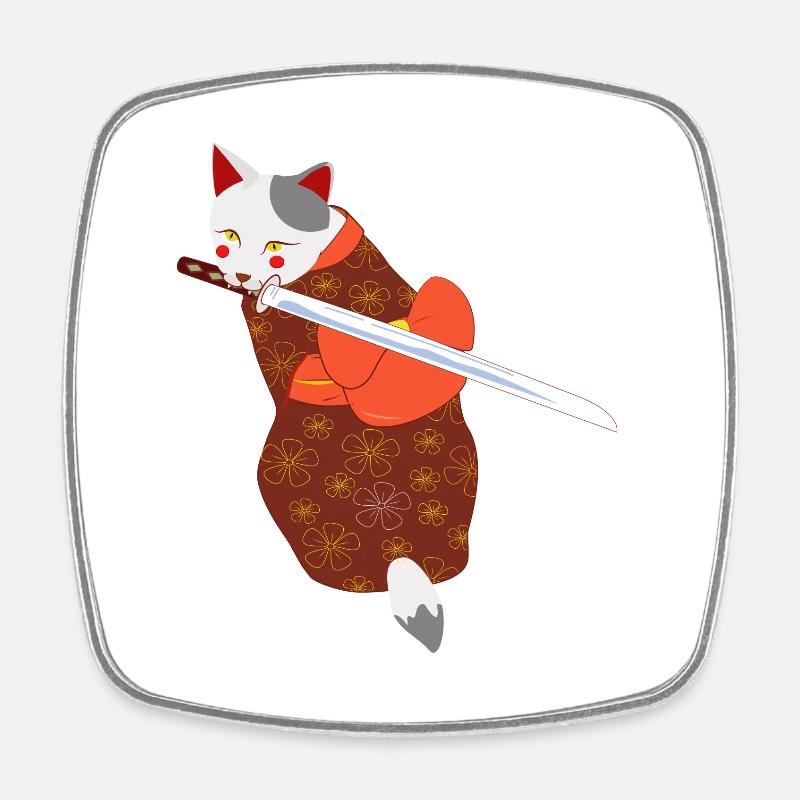 chat en kimono épée mordante - Magnet carré - blanc