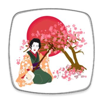 Japanerin spielen Shamisen - Viereckiger Kühlschrankmagnet - Weiß - Vorne