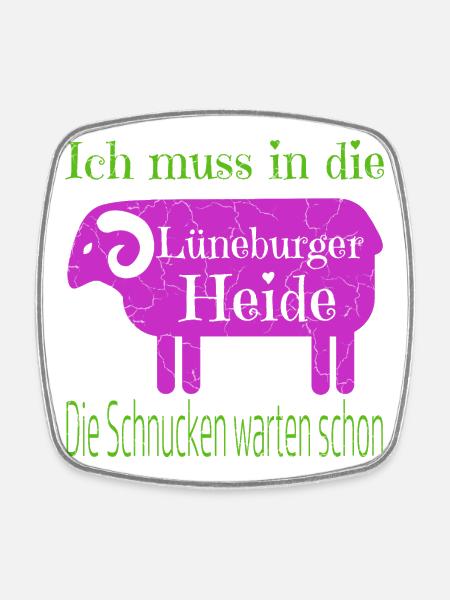 Lüneburger Heide Motiv mit Heidschnucke - Viereckiger Kühlschrankmagnet - Weiß