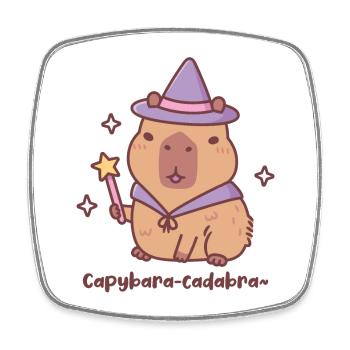 Cute Capybara Wizard Capybaracadabra Funny Pun - Square fridge magnet - white - Front