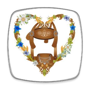 Illustration de lederhosen de costume traditionnel dans le cœur floral - Magnet carré - blanc - Devant