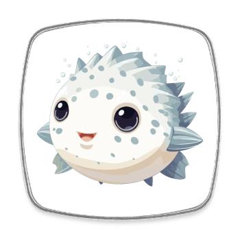 Cute Kawaii Puffer Fish Fugu - Square fridge magnet - white - Front