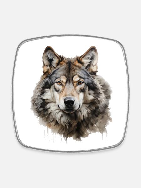 Wolf Portrait – Wild Animal Alps Design - Square fridge magnet - white