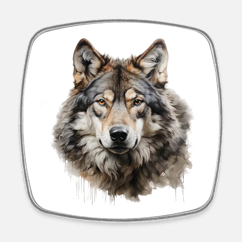 Wolf Portrait – Wild Animal Alps Design - Square fridge magnet - white