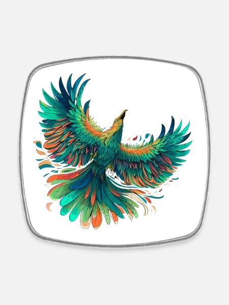 Vibrant Phoenix Feathered Flight Design - Square fridge magnet - white