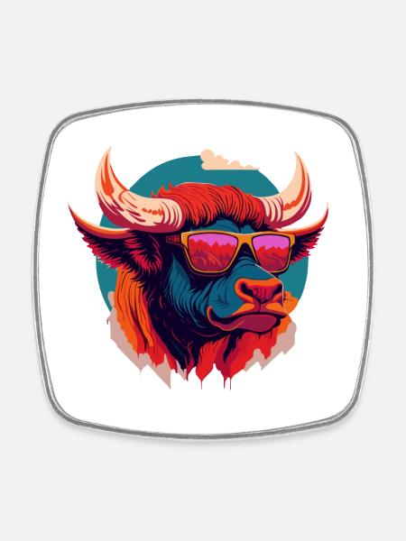 Wildfire Bison - Square fridge magnet - white