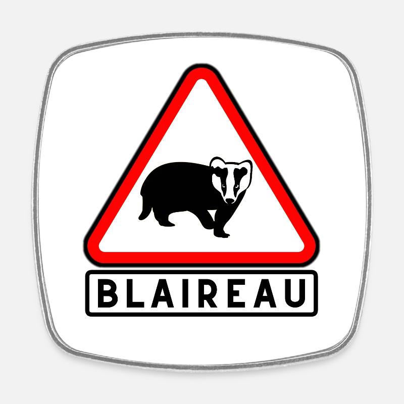 Blaireau Triangle Avertissement - Magnet carré - blanc