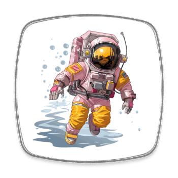 Pink Spacewalker im Gelb-Orangenanzug - Viereckiger Kühlschrankmagnet - Weiß - Vorne