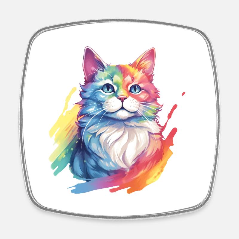 Chat arc-en-ciel – Chat arc-en-ciel pittoresque - Magnet carré - blanc