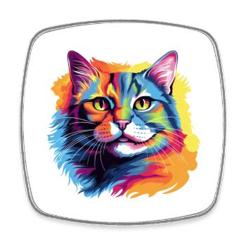 Pop Art Cat – Colorful Cat in a Frenzy of Color - Square fridge magnet - white - Front