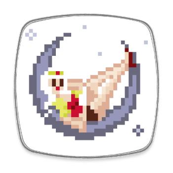 pixel pinup: girl on the moon - Viereckiger Kühlschrankmagnet - Weiß - Vorne