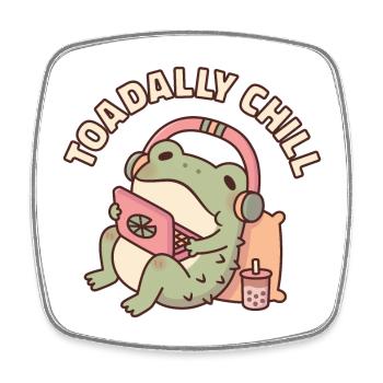 Cute Toad Relaxing With Laptop Toadally Chill - Square fridge magnet - white - Front