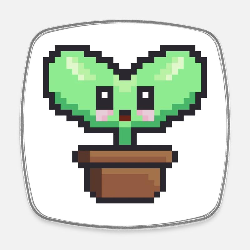 Plante pixel art - Magnet carré - blanc