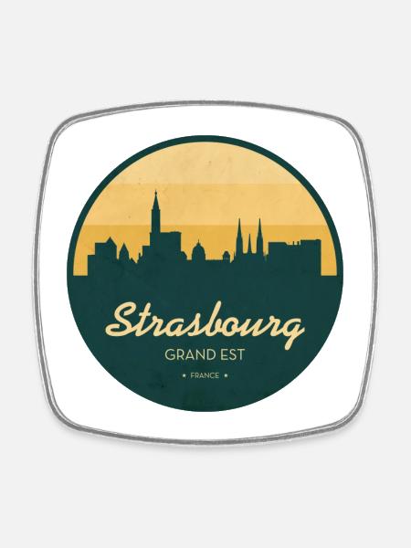 Strasbourg Skyline – Sunset Design - Magnet carré - blanc