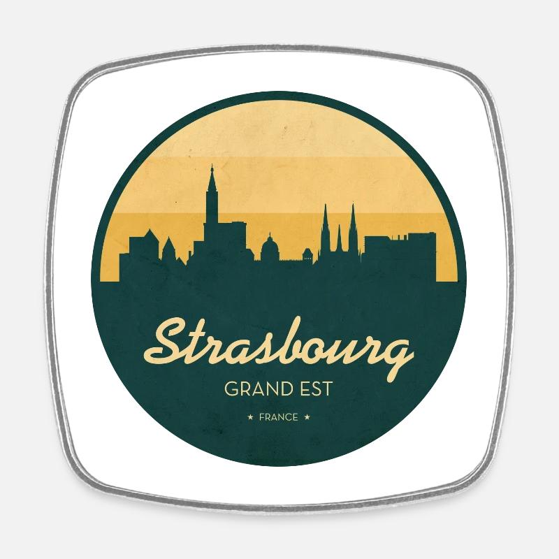 Strasbourg Skyline – Sunset Design - Magnet carré - blanc