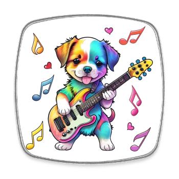 Chiot Rock Star Hound - Arc-en-ciel - Magnet carré - blanc - Devant