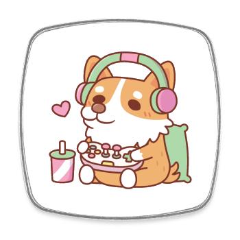Niedlicher Corgi-Welpenspieler, der Videospiele spielt - Viereckiger Kühlschrankmagnet - Weiß - Vorne