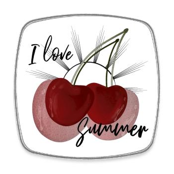 I Love Summer Kirsch Design süß - Viereckiger Kühlschrankmagnet - Weiß - Vorne