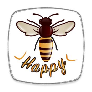 yellow Happy lettering with stylized bee - Square fridge magnet - white - Front