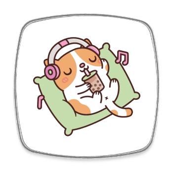 Niedliche Katze chillt mit Musik und Bubble Tea - Viereckiger Kühlschrankmagnet - Weiß - Vorne