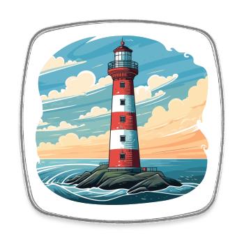 Phare dans la mer, les nuages, le vent et les vagues - Magnet carré - blanc - Devant