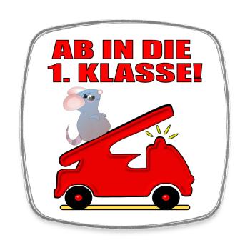 1. Klasse Feuerwehrmann - Maus SCHULANFANG - Viereckiger Kühlschrankmagnet - Weiß - Vorne