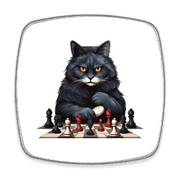 Chess-playing black cat - Square fridge magnet - white - Front