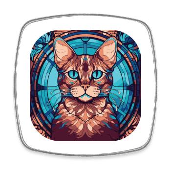 Peinture à l’aquarelle colorée de race de chat du Bengale - Magnet carré - blanc - Devant