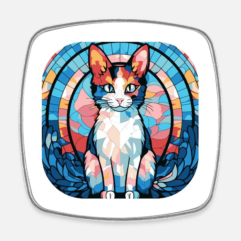Aquarelle colorée de race de chat japonais Bobtail - Magnet carré - blanc