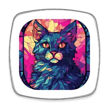 Coloré Manx Cat Race Aquarelle Peinture sur Verre - Magnet carré - blanc - Devant